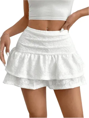 MakeMeChic Women's Y2k Mini Skirt Ruffle Skirt with Short Asymmetrical Lace Pleated Micro Skirt Skort
