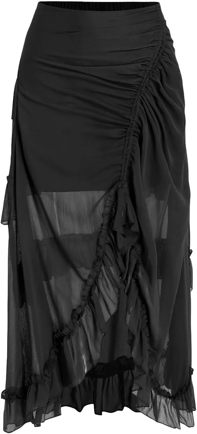 Maxi Skirts for Women Women's Halloween Skirt Irregular Ruffled Skirt Plus Size Skirts Mesh Steampunk Skirt