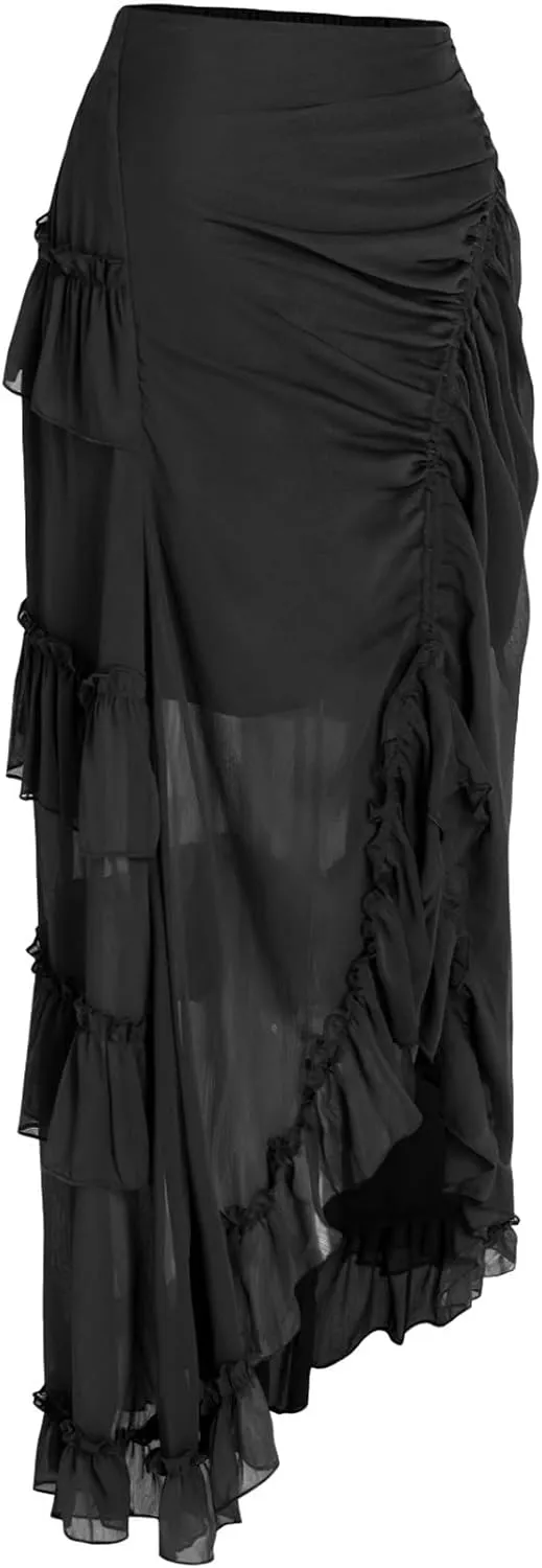 Maxi Skirts for Women Women's Halloween Skirt Irregular Ruffled Skirt Plus Size Skirts Mesh Steampunk Skirt