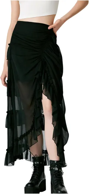 Maxi Skirts for Women Women's Halloween Skirt Irregular Ruffled Skirt Plus Size Skirts Mesh Steampunk Skirt