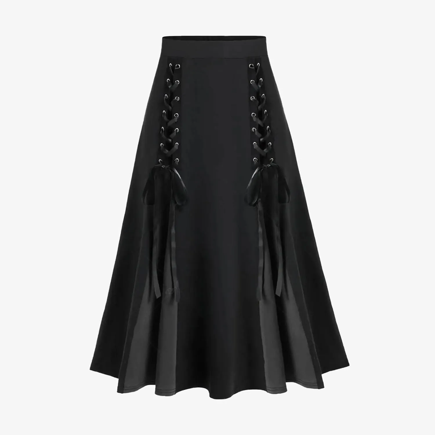 Maxi Skirts Women's Victorian Skirt Vintage A-Line Long Midi Skirt Lace Up Gothic Pleated Skirt Solid Long Skirts