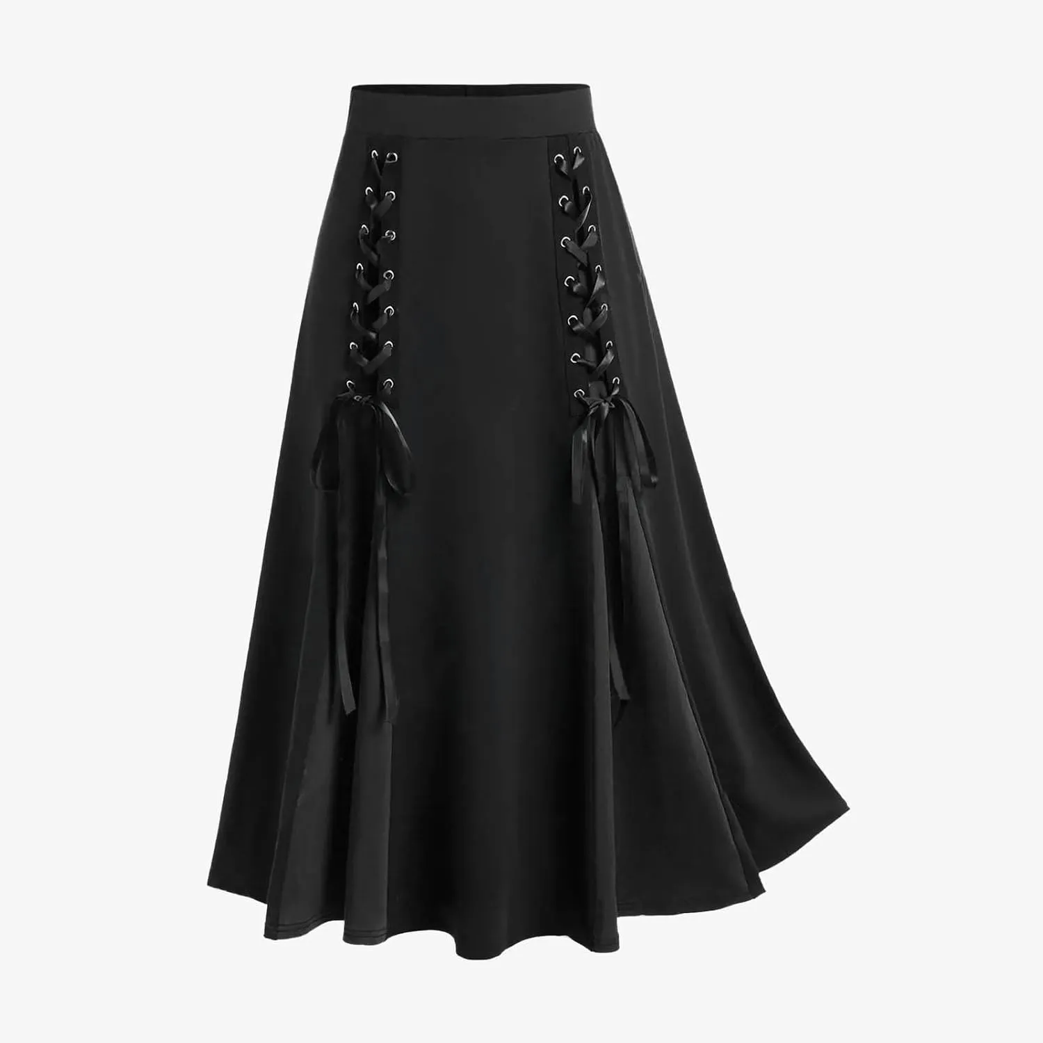 Maxi Skirts Women's Victorian Skirt Vintage A-Line Long Midi Skirt Lace Up Gothic Pleated Skirt Solid Long Skirts
