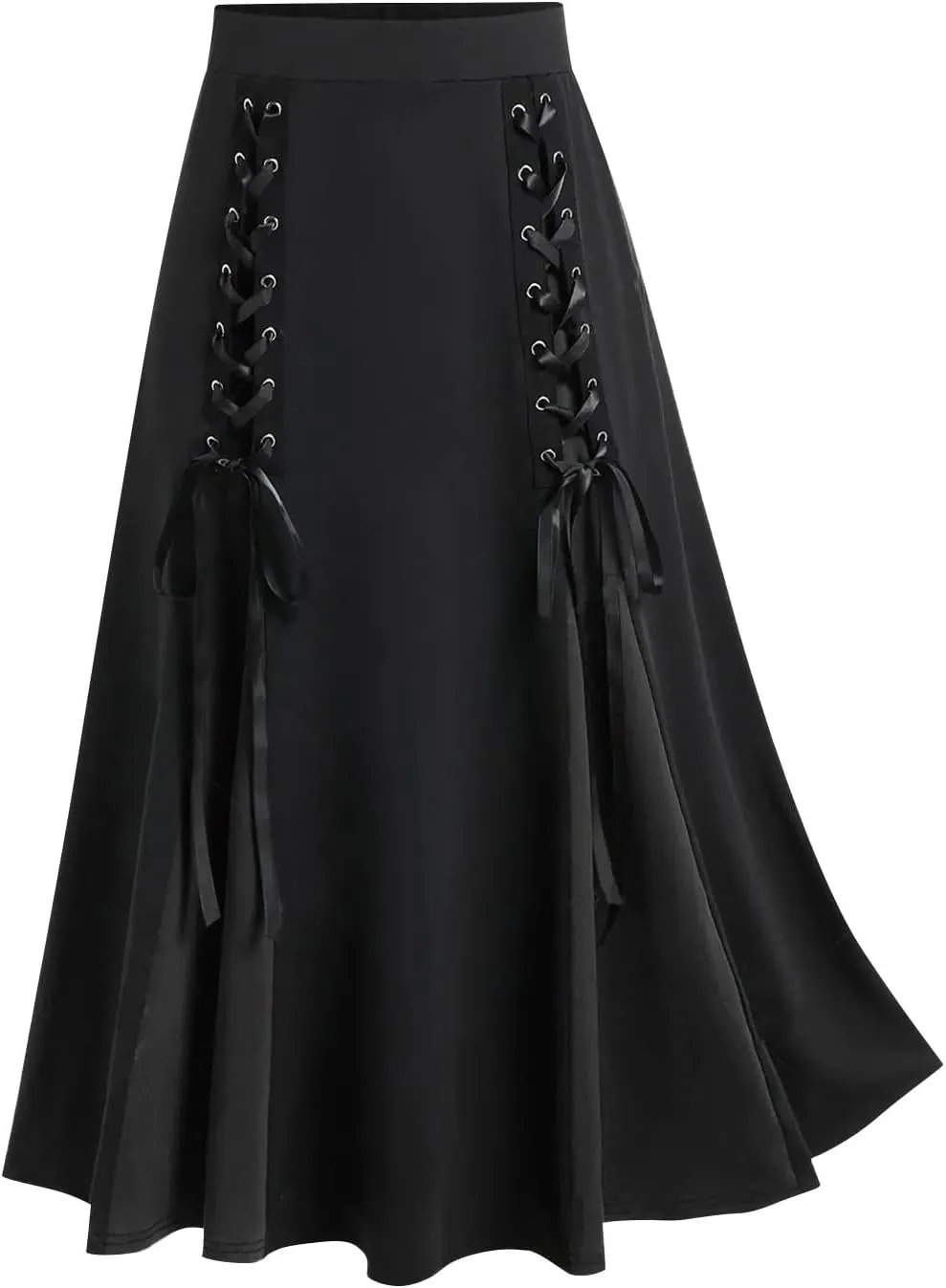 Maxi Skirts Women's Victorian Skirt Vintage A-Line Long Midi Skirt Lace Up Gothic Pleated Skirt Solid Long Skirts