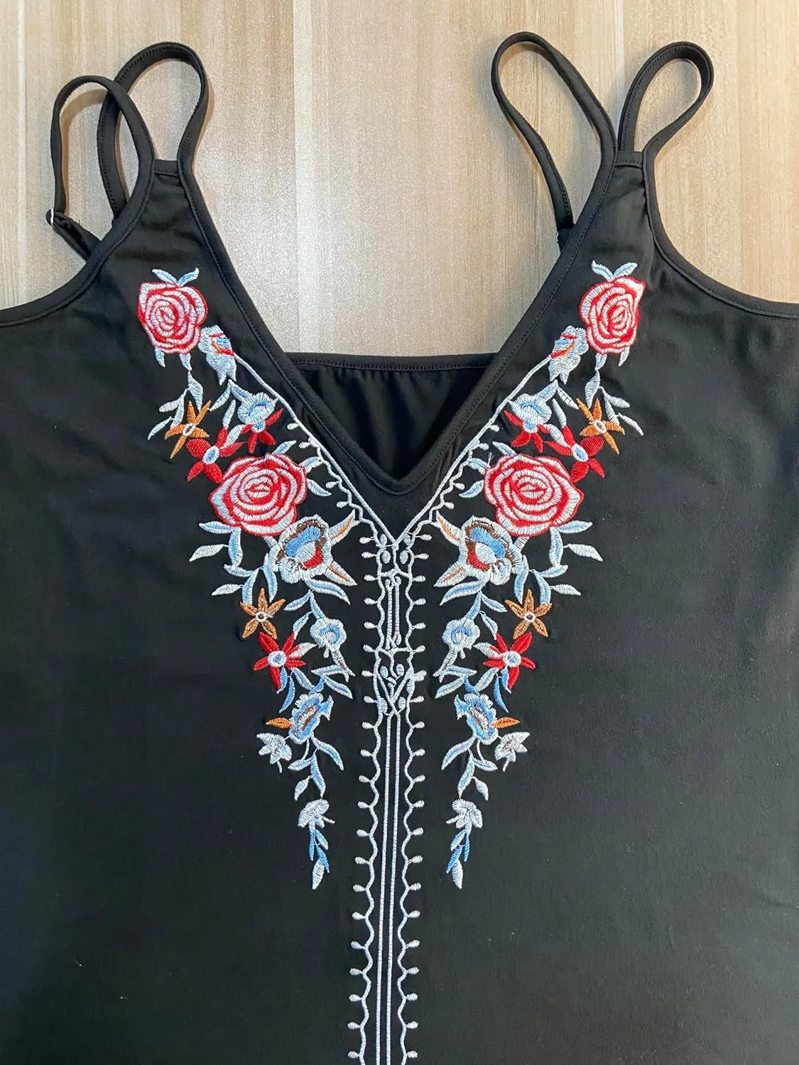 Melliflo Womens Embroidered Boho Tank Tops Spaghetti Strap Sleeveless V Neck Mexican Shirts Cami