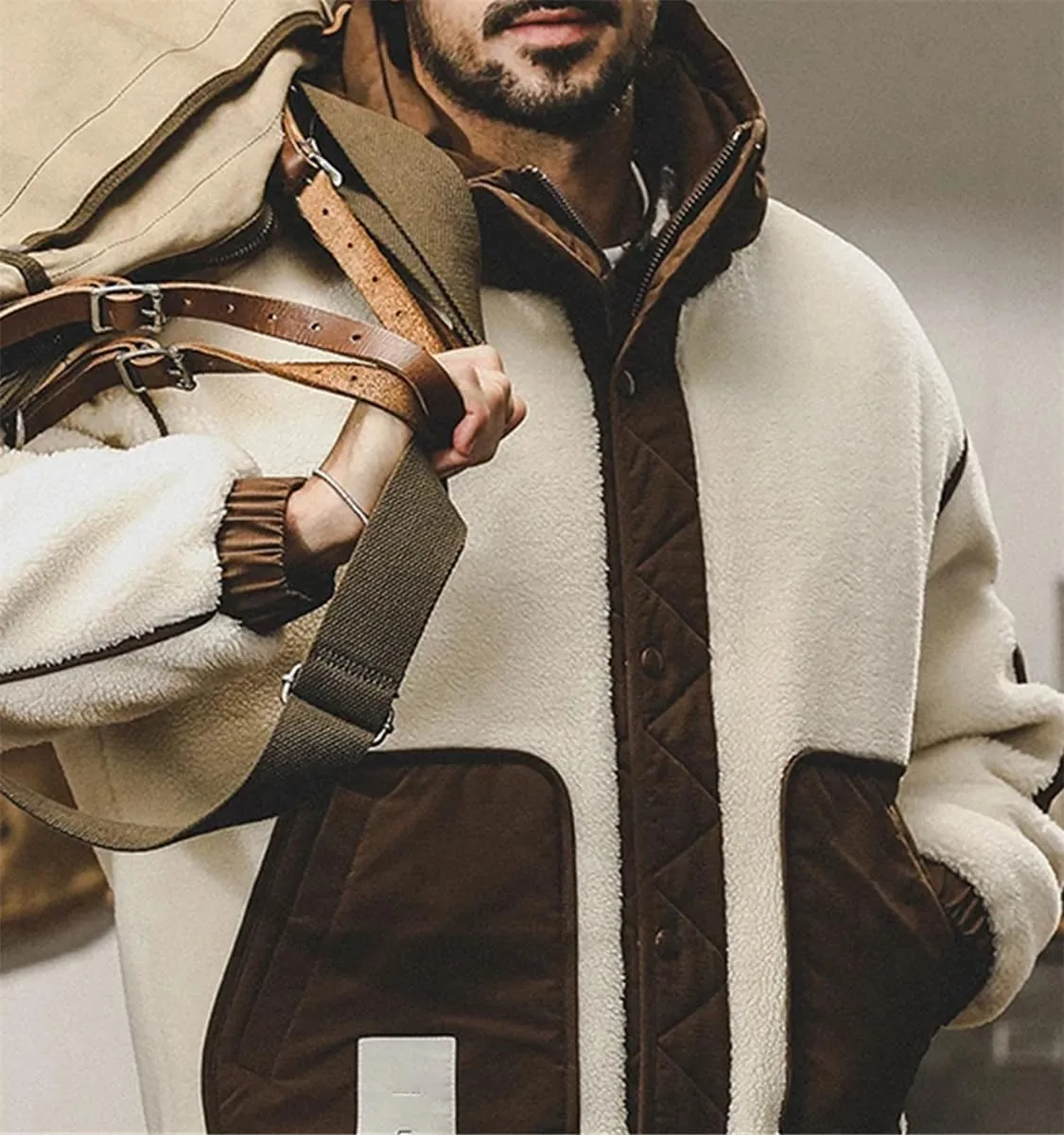 Men Winter Fashion White Duck Down Jacket Contrasted Color Outdoor Warm Coats Loose Hooded Down Overcoats