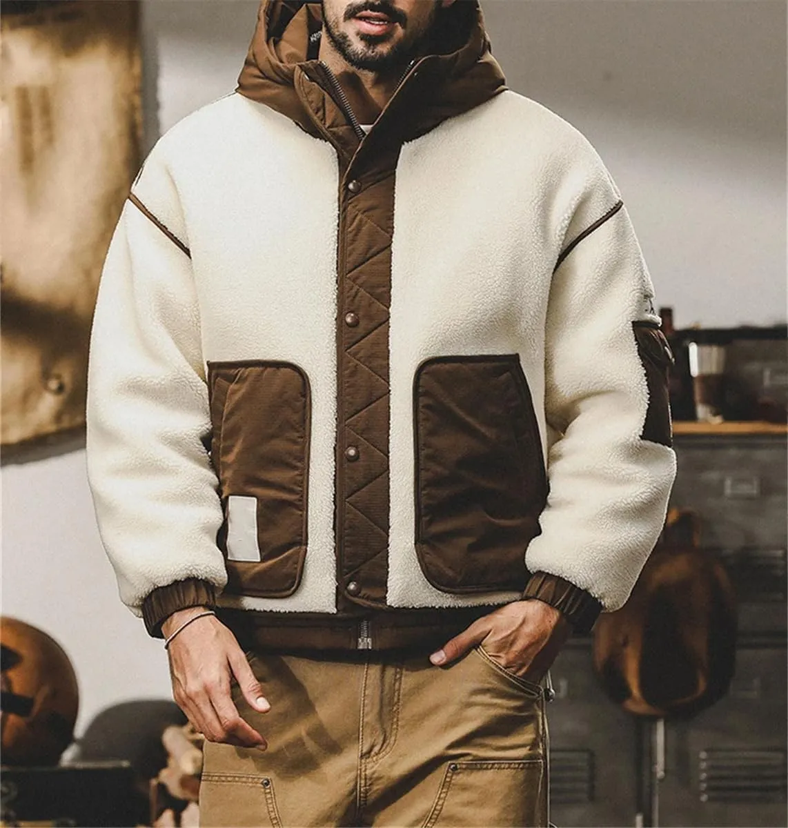 Men Winter Fashion White Duck Down Jacket Contrasted Color Outdoor Warm Coats Loose Hooded Down Overcoats