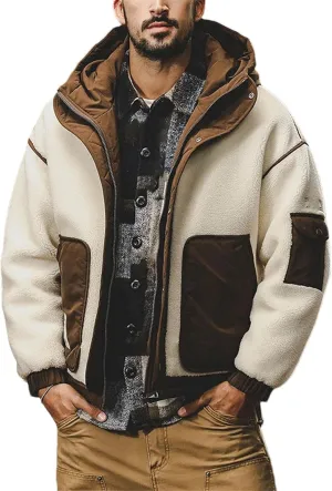 Men Winter Fashion White Duck Down Jacket Contrasted Color Outdoor Warm Coats Loose Hooded Down Overcoats