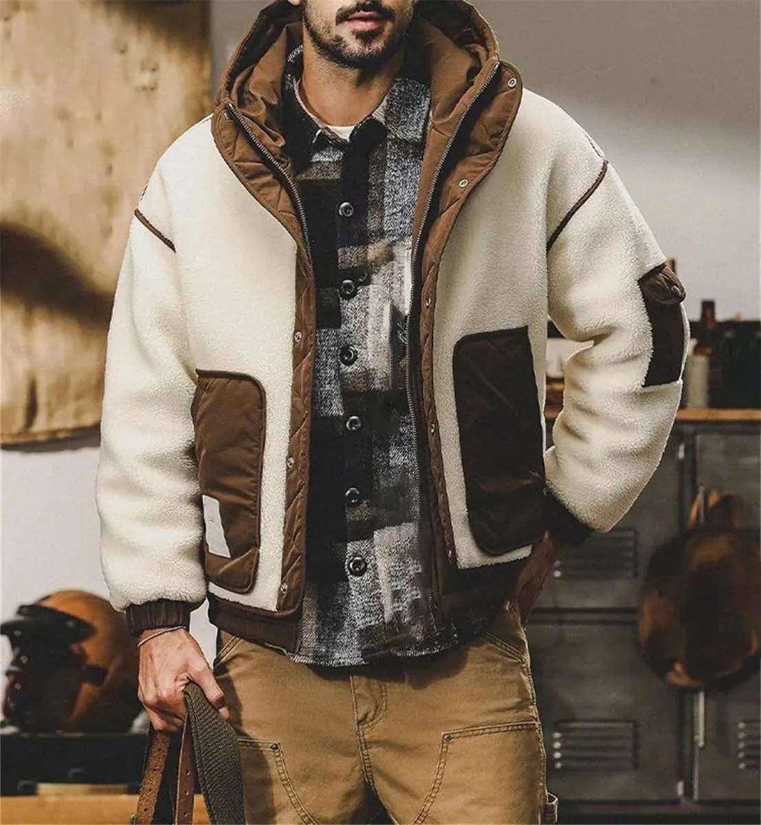 Men Winter Fashion White Duck Down Jacket Contrasted Color Outdoor Warm Coats Loose Hooded Down Overcoats