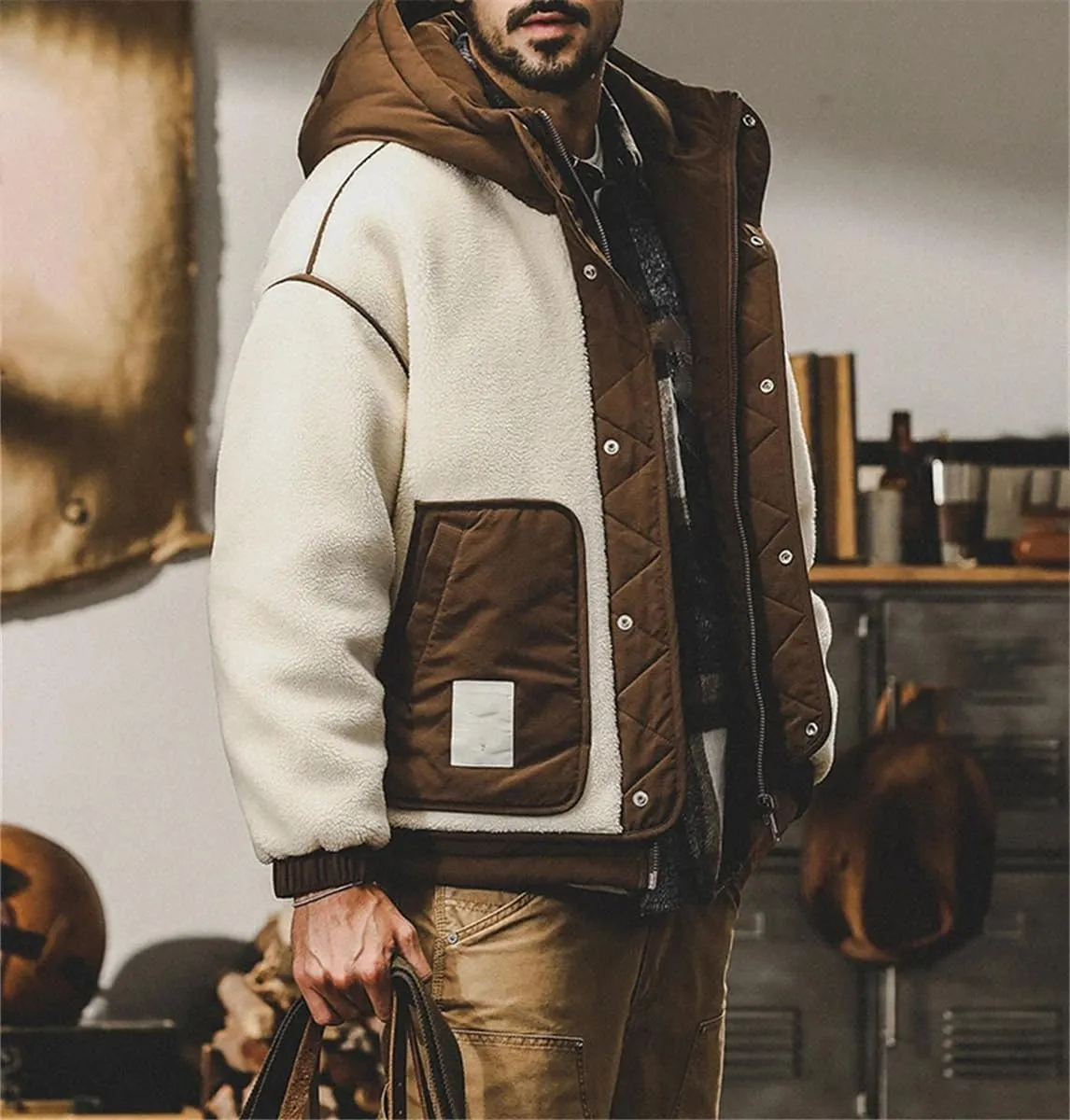 Men Winter Fashion White Duck Down Jacket Contrasted Color Outdoor Warm Coats Loose Hooded Down Overcoats