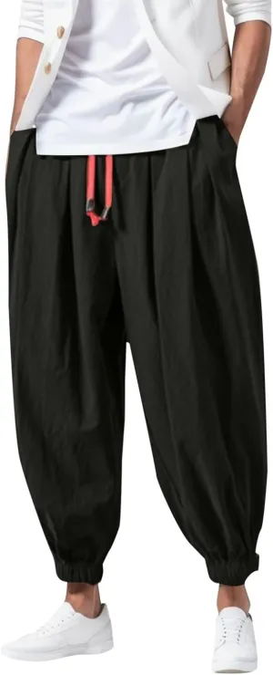 Mens Baggy Cargo Corduroy Pants, Wide Leg Loose Drawstring Sweatpants Solid Color Elastic Waist Casual Lightweight Pants