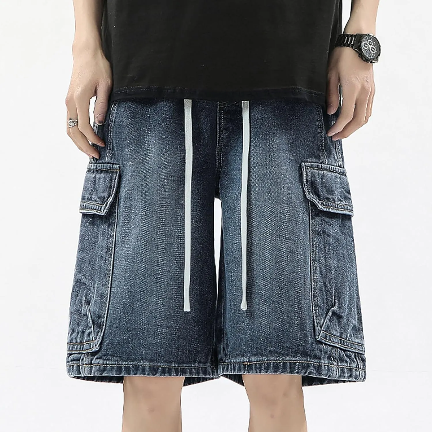 Mens Baggy Denim Jorts Y2K Vintage Loose Hip Hop Jean Shorts Wide Leg Long Jeans Trendy Outfits