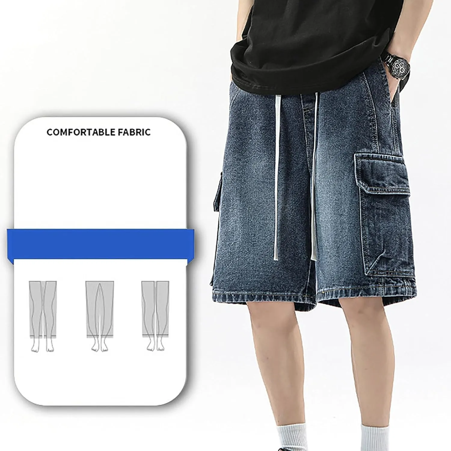 Mens Baggy Denim Jorts Y2K Vintage Loose Hip Hop Jean Shorts Wide Leg Long Jeans Trendy Outfits