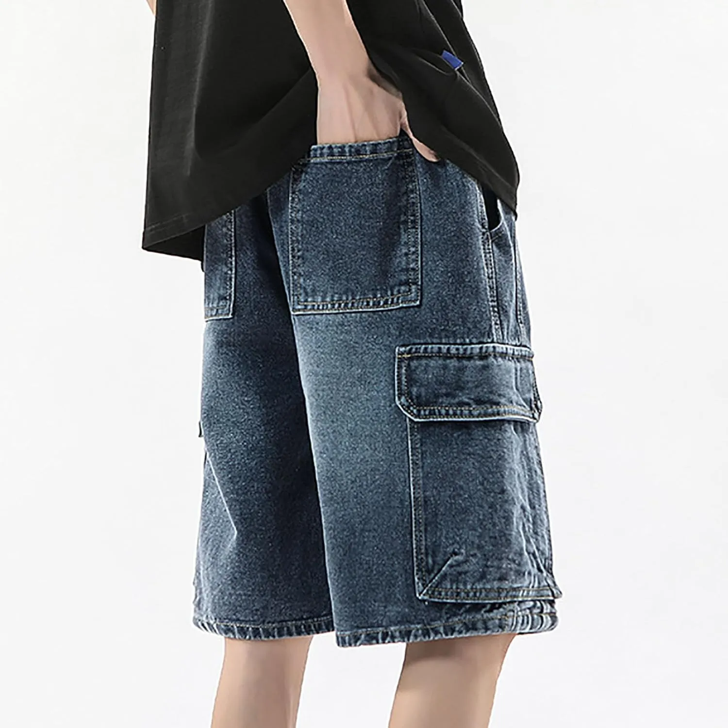 Mens Baggy Denim Jorts Y2K Vintage Loose Hip Hop Jean Shorts Wide Leg Long Jeans Trendy Outfits