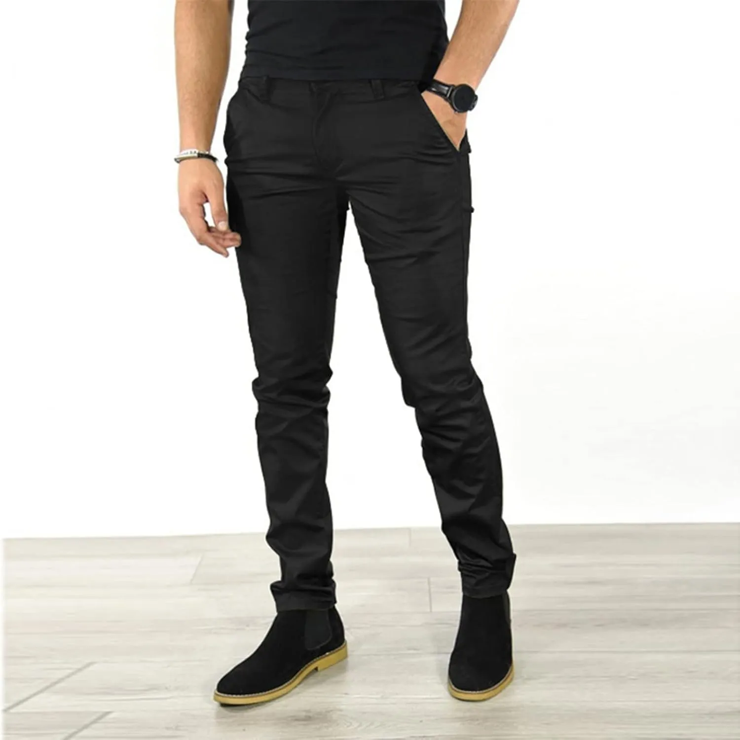Mens Business Chino Pants Slim Fit Modern Style Cropped Pants Casual Lightweight Tapered Trousers Fashion Kakhi Pants