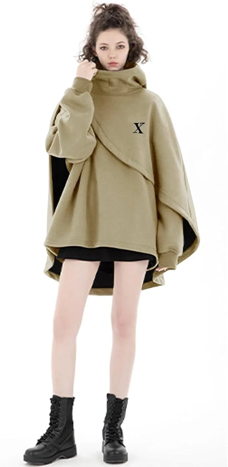 Men's Fashion Poncho Cape Cloak Hoodie Techwear Sweatshirts Unisex Lightweight Patchwork Hip Hop Casual Pullover