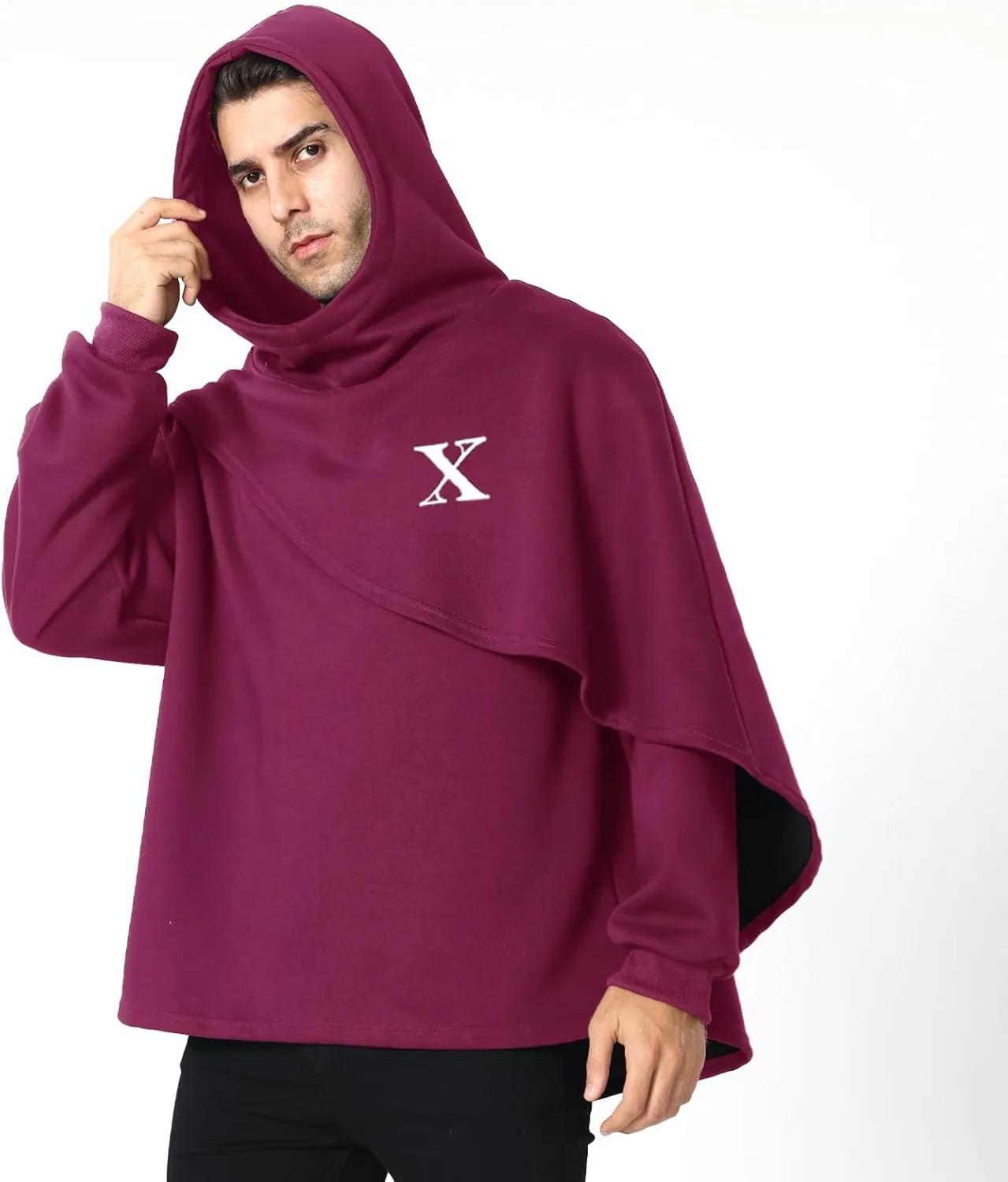 Men's Fashion Poncho Cape Cloak Hoodie Techwear Sweatshirts Unisex Lightweight Patchwork Hip Hop Casual Pullover