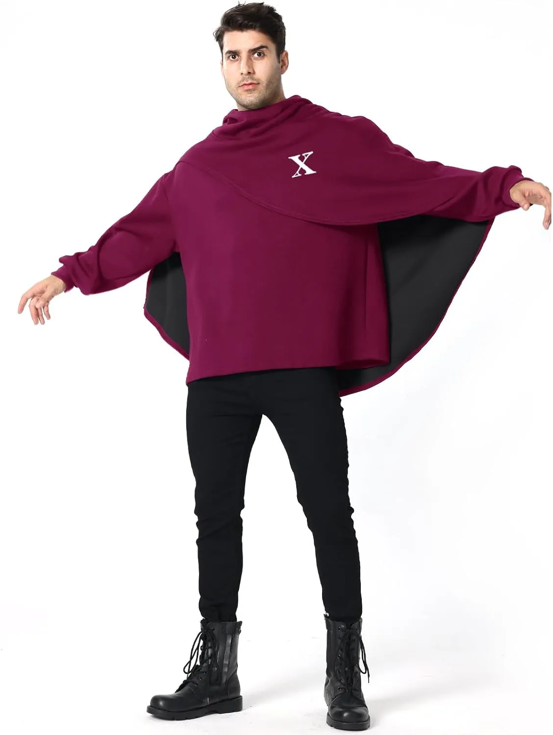 Men's Fashion Poncho Cape Cloak Hoodie Techwear Sweatshirts Unisex Lightweight Patchwork Hip Hop Casual Pullover