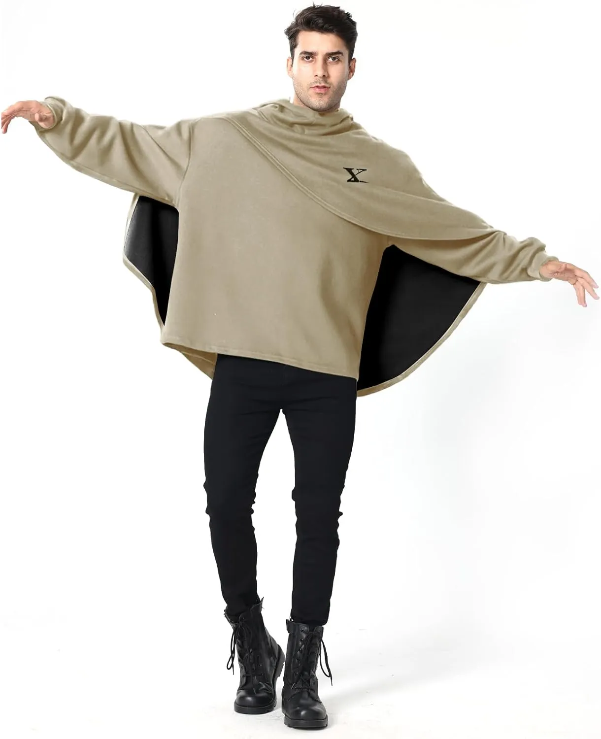 Men's Fashion Poncho Cape Cloak Hoodie Techwear Sweatshirts Unisex Lightweight Patchwork Hip Hop Casual Pullover