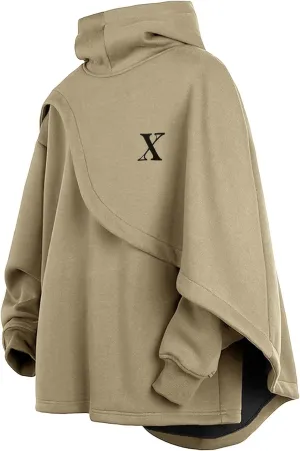 Men's Fashion Poncho Cape Cloak Hoodie Techwear Sweatshirts Unisex Lightweight Patchwork Hip Hop Casual Pullover
