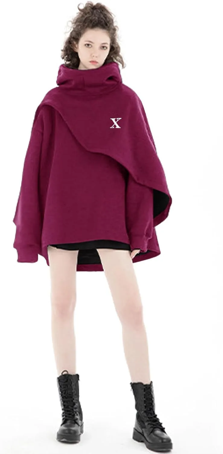 Men's Fashion Poncho Cape Cloak Hoodie Techwear Sweatshirts Unisex Lightweight Patchwork Hip Hop Casual Pullover