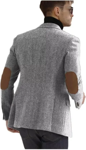 Men's Herringbone Casual Blazer Elbow Patch Fashion Sport Coats Single Breasted Formal Jacket Coat