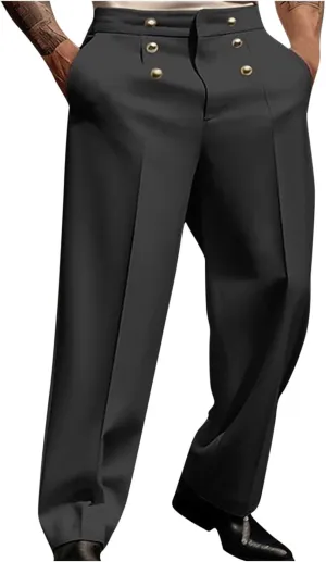 Mens Pleated Suit Dress Pants Casual Business Formal Pant Loose Fit Wrinkle Free Expandable Waist Trouser with Pocket