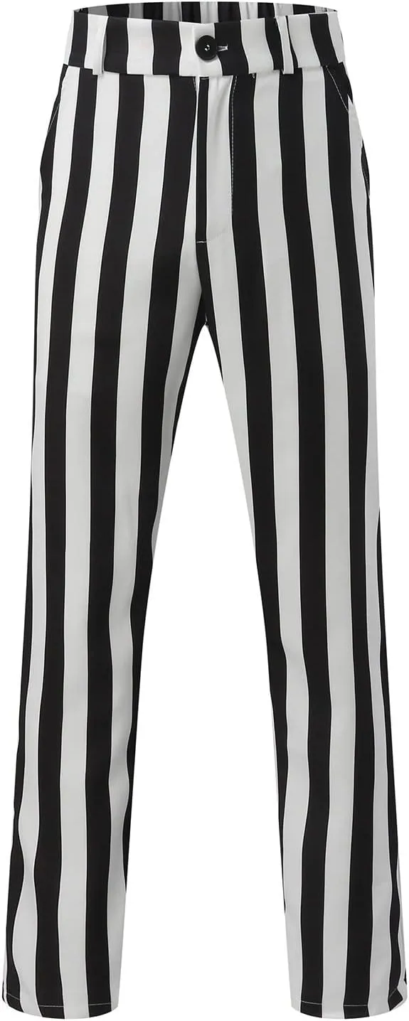 Men's Suit Pants,Stripe Slim Fit Formal Work Suit Pants Casual Zipper Button Straight Leg Dress Trousers