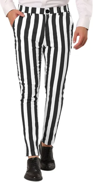 Men's Suit Pants,Stripe Slim Fit Formal Work Suit Pants Casual Zipper Button Straight Leg Dress Trousers