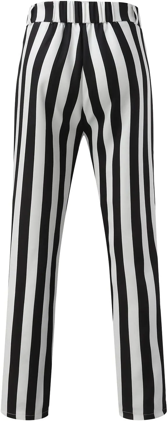 Men's Suit Pants,Stripe Slim Fit Formal Work Suit Pants Casual Zipper Button Straight Leg Dress Trousers