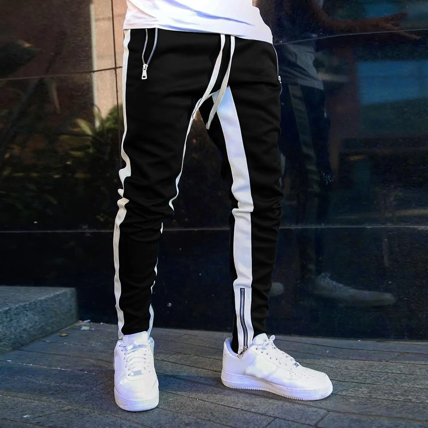 Mens Workout Cargo Sweatpants Casual Pants Drawstring Sweat Jogging Cargo with Pockets Joggers Long Sports Active for