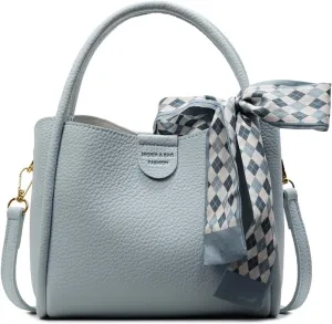Mini Bucket Bag with Decorative Scarf Vintage Crossbody Handbag Leather Shoulder Purse for Women
