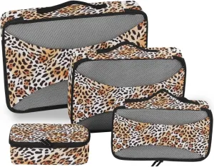 MNSRUU Packing Cubes Leopard Fur Brown Print Compression Luggage Cubes Travel Organizer Packing Bags for Suitcases, 4 PCS