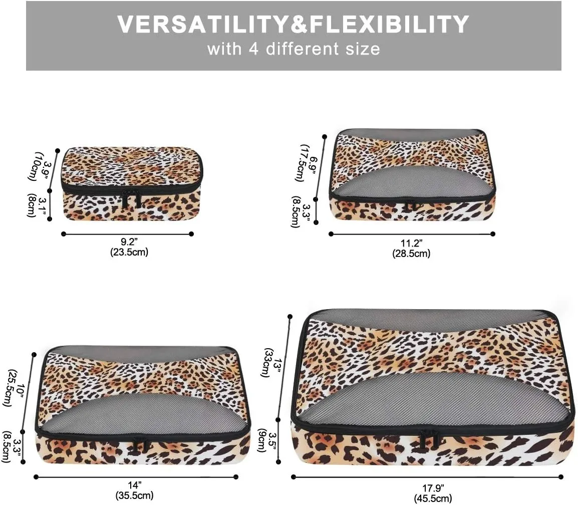 MNSRUU Packing Cubes Leopard Fur Brown Print Compression Luggage Cubes Travel Organizer Packing Bags for Suitcases, 4 PCS