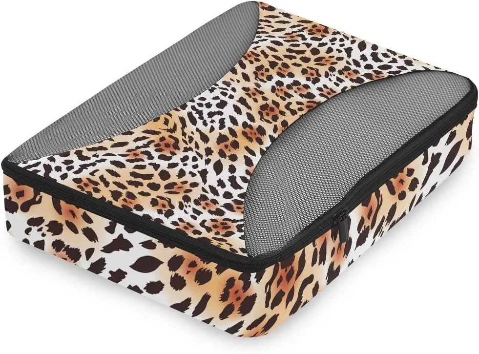 MNSRUU Packing Cubes Leopard Fur Brown Print Compression Luggage Cubes Travel Organizer Packing Bags for Suitcases, 4 PCS