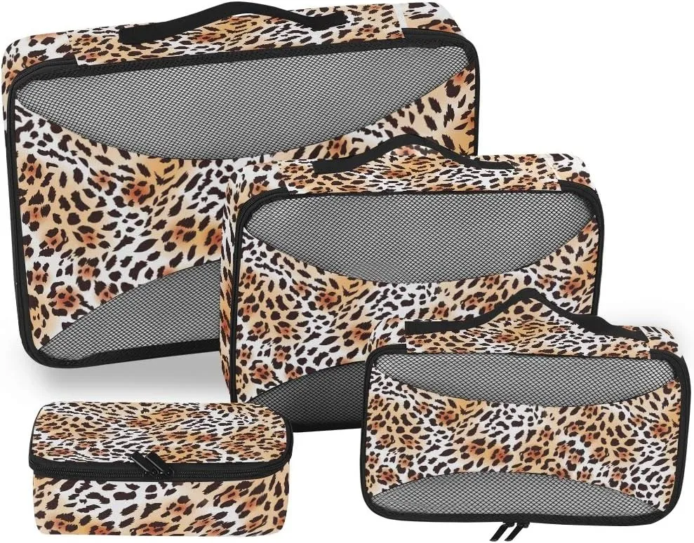 MNSRUU Packing Cubes Leopard Fur Brown Print Compression Luggage Cubes Travel Organizer Packing Bags for Suitcases, 4 PCS