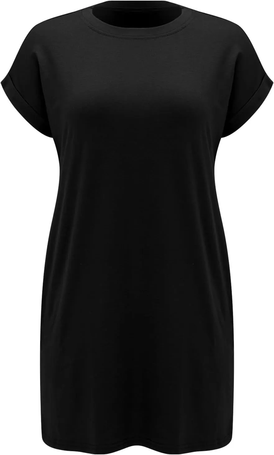 Moomoo Dresses for Women Solid Color Round Neck Batwing Sleeve T-Shirt Dress with Hidden Pockets