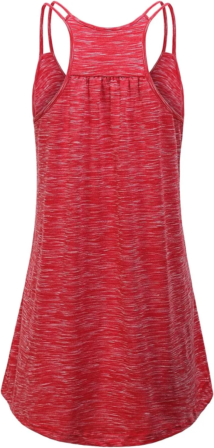 MOQIVGI Womens Scoop Neck Spaghetti Strap Casual Tank Dress with Pockets