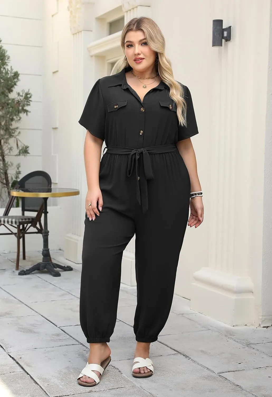Nemidor Womens Plus Size Summer Jumpsuit Casual Dressy One Piece Outfits Long Pants Romper with Belt and Pocket 16-26