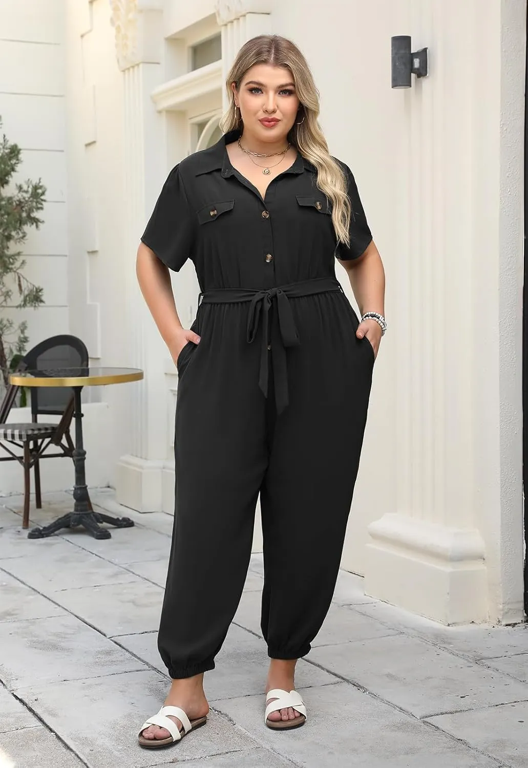 Nemidor Womens Plus Size Summer Jumpsuit Casual Dressy One Piece Outfits Long Pants Romper with Belt and Pocket 16-26