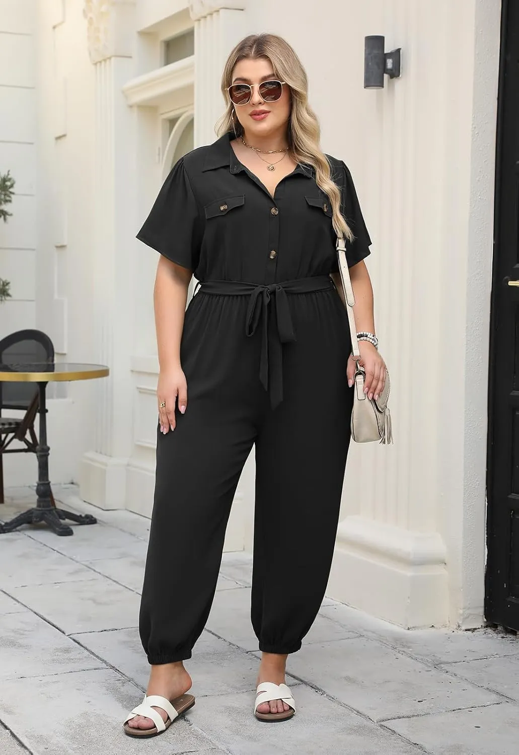 Nemidor Womens Plus Size Summer Jumpsuit Casual Dressy One Piece Outfits Long Pants Romper with Belt and Pocket 16-26