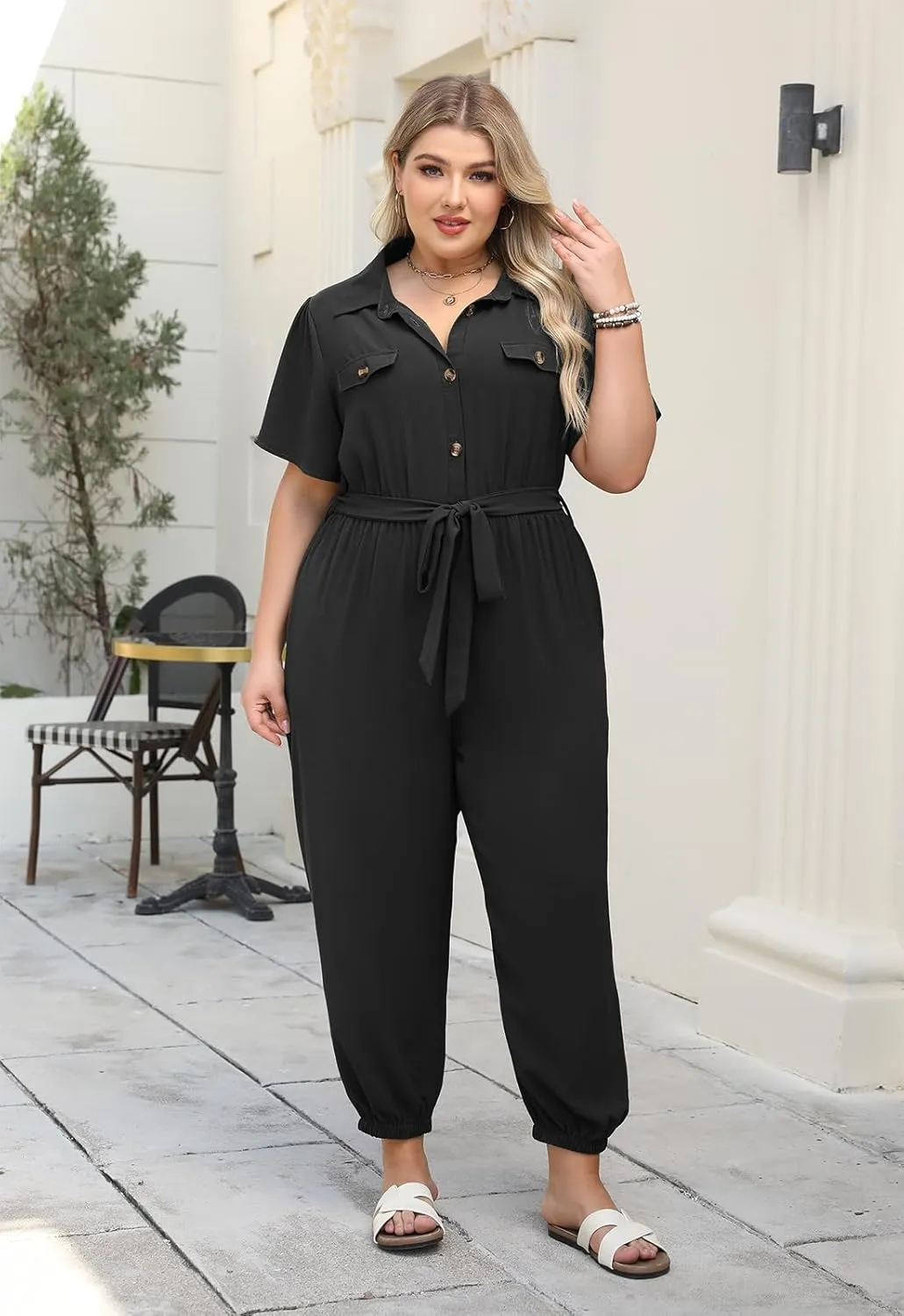 Nemidor Womens Plus Size Summer Jumpsuit Casual Dressy One Piece Outfits Long Pants Romper with Belt and Pocket 16-26