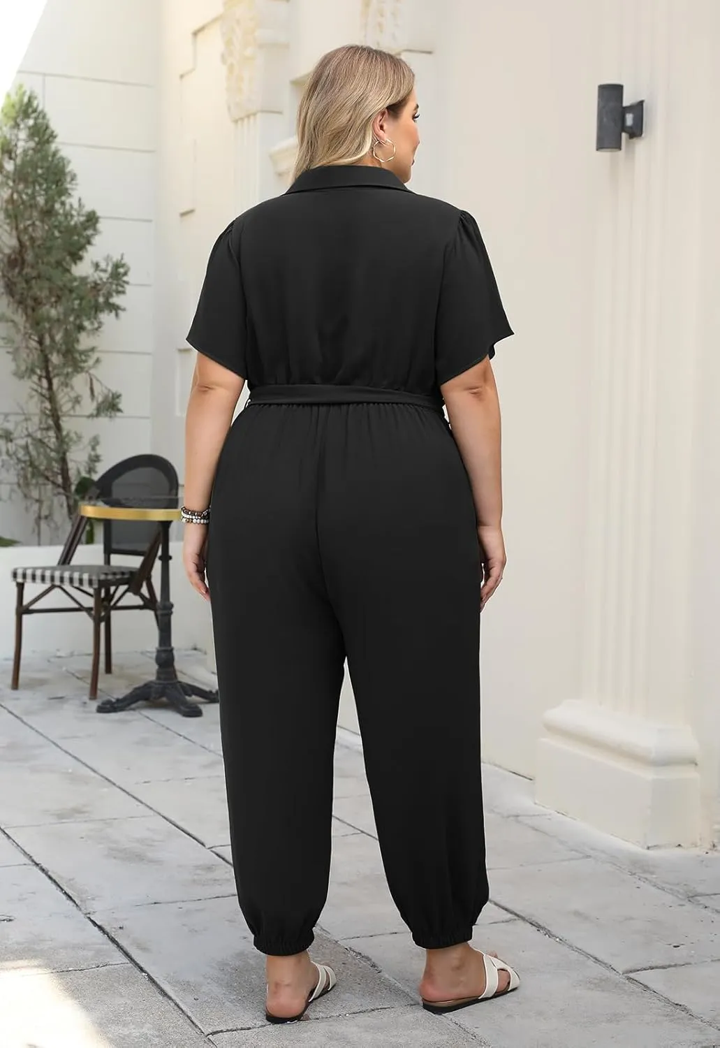 Nemidor Womens Plus Size Summer Jumpsuit Casual Dressy One Piece Outfits Long Pants Romper with Belt and Pocket 16-26