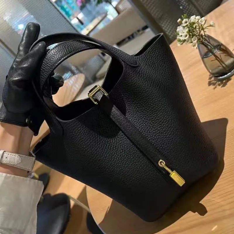 New bucket bag leather women's handbag advanced sense large capacity first layer cowhide basket bag