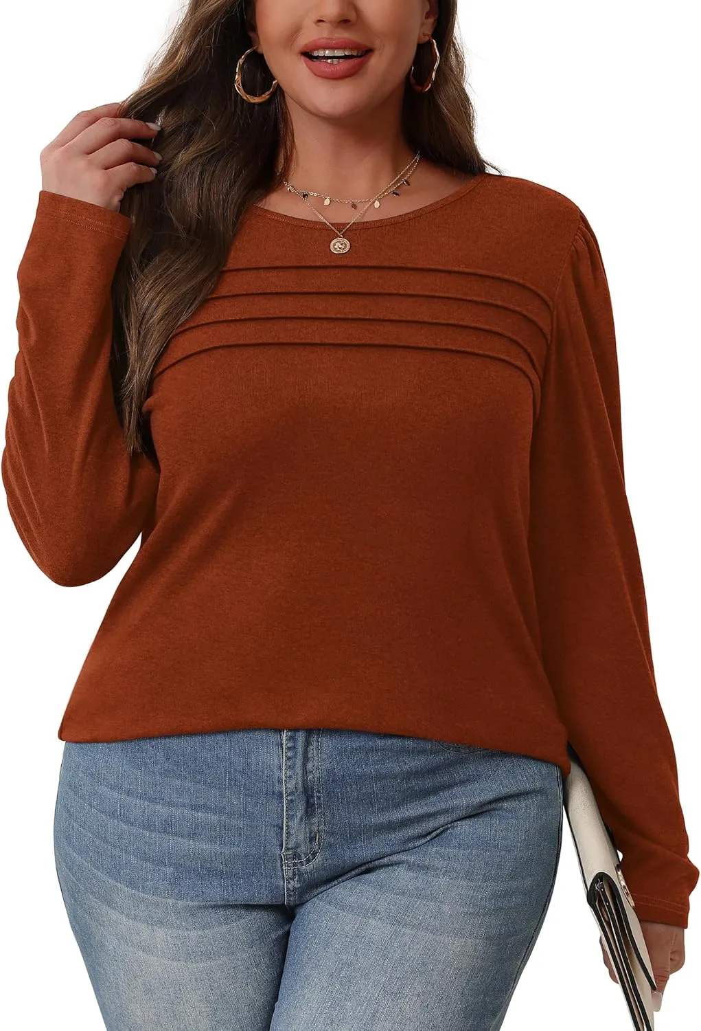 OFEEFAN Long Sleeve Shirts for Women Fall Fashion 2025 Dressy Casual Blouses Trendy Pleated Tunic Tops for Leggings