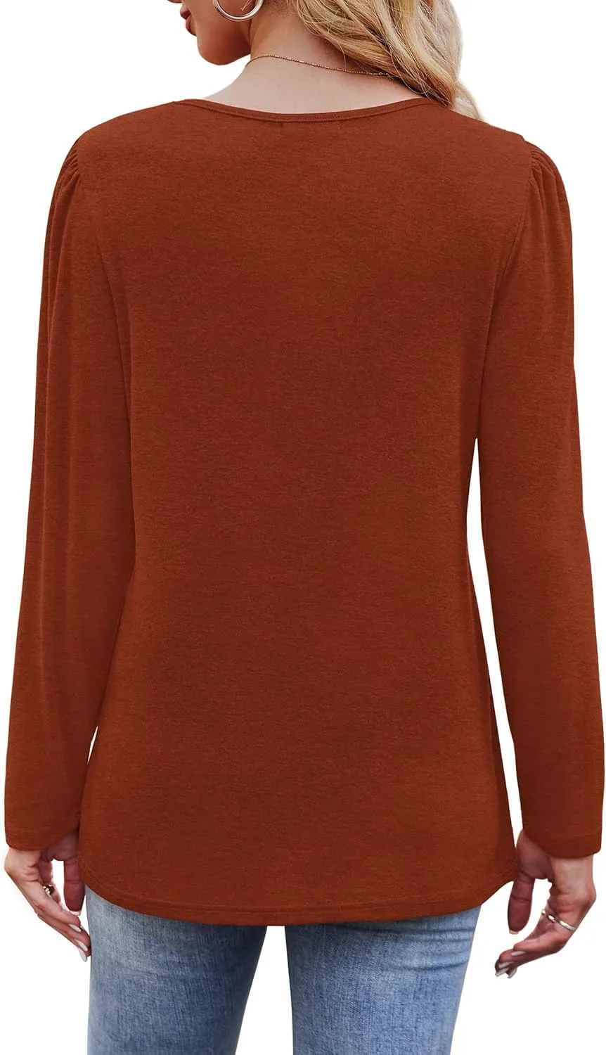OFEEFAN Long Sleeve Shirts for Women Fall Fashion 2025 Dressy Casual Blouses Trendy Pleated Tunic Tops for Leggings