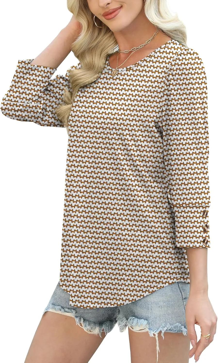 OFEEFAN Womens Tops 3/4 Sleeve with Buttons Dressy Casual Blouses Summer Outfits Beach Vacation Plus Size Spring Clothes
