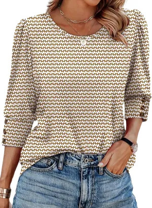 OFEEFAN Womens Tops 3/4 Sleeve with Buttons Dressy Casual Blouses Summer Outfits Beach Vacation Plus Size Spring Clothes