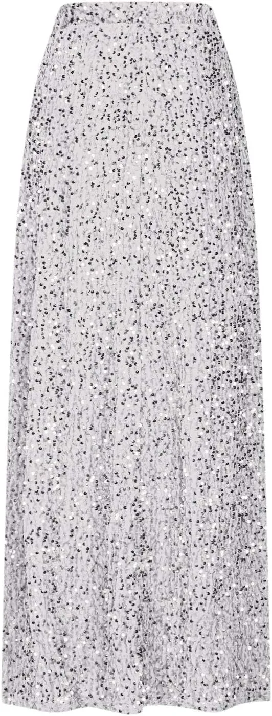 Oplxuo Women's Long Sequin Skirts Shiny Glitter High Waisted Maxi Skirts Elegant Cocktail Party Skirt Sparkly Clubwear
