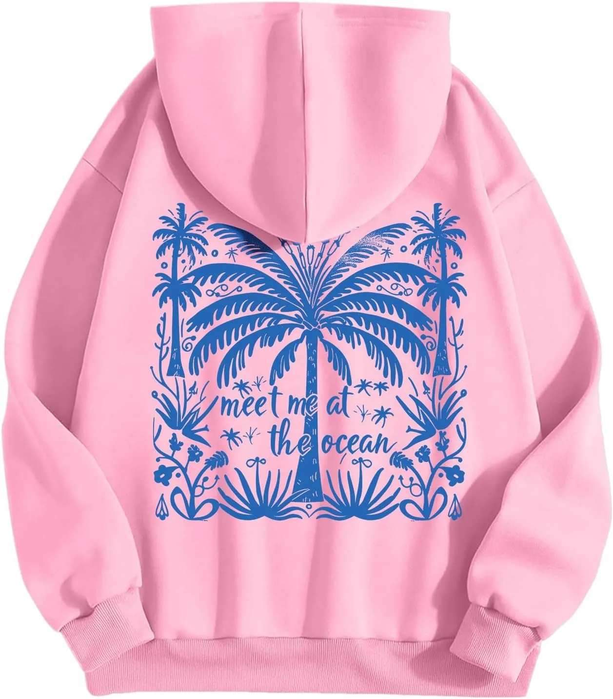 Palm Puff Hoodies Meet Me at The Ocean Graphic Hoodie For Women Long Sleeve Preppy Sweatshirts Oversized Pullover