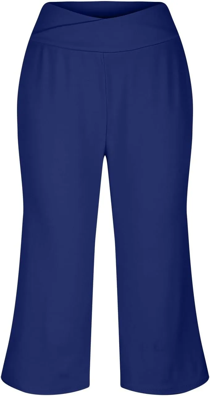 Pants Women Plus Size Elastic Waist Summer Linen Capri Pants for Women Stretch Petite Loose Womens Capris Cargo